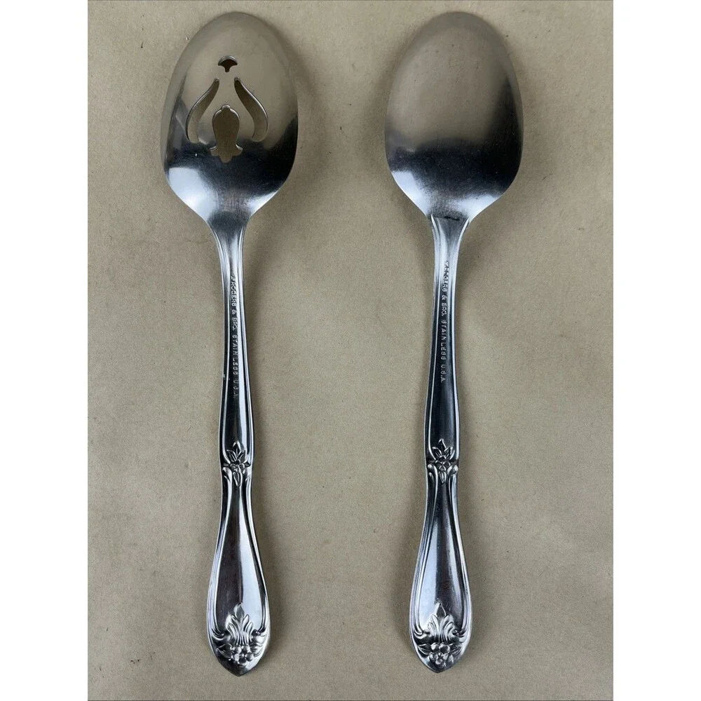 VTG‎ Rogers & Bro. Stainless Park Lane Chatelaine Pierced & Solid Serving Spoons